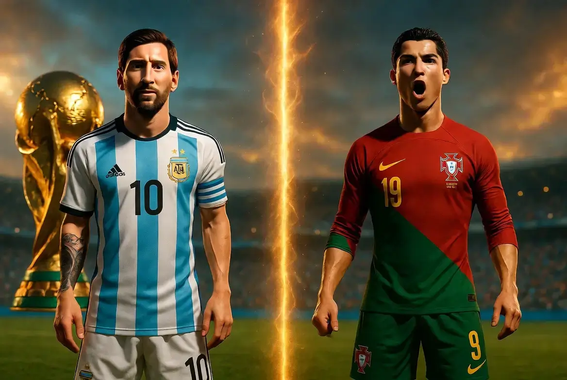 Messi and Ronaldo World Cup stats comparison — Argentina vs Portugal national kits