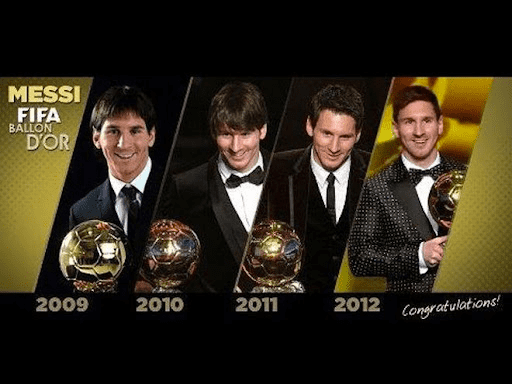 Messi with his 4 consecutive Ballons d'Or 2009 to 2012
