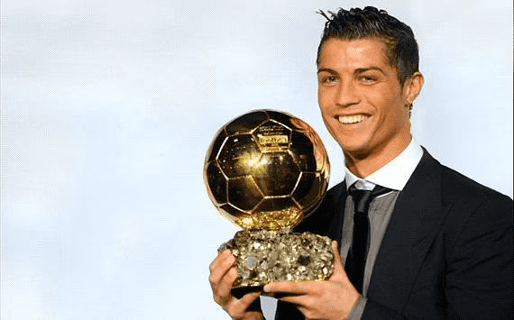 Cristiano Ronaldo with his first Ballon d'Or